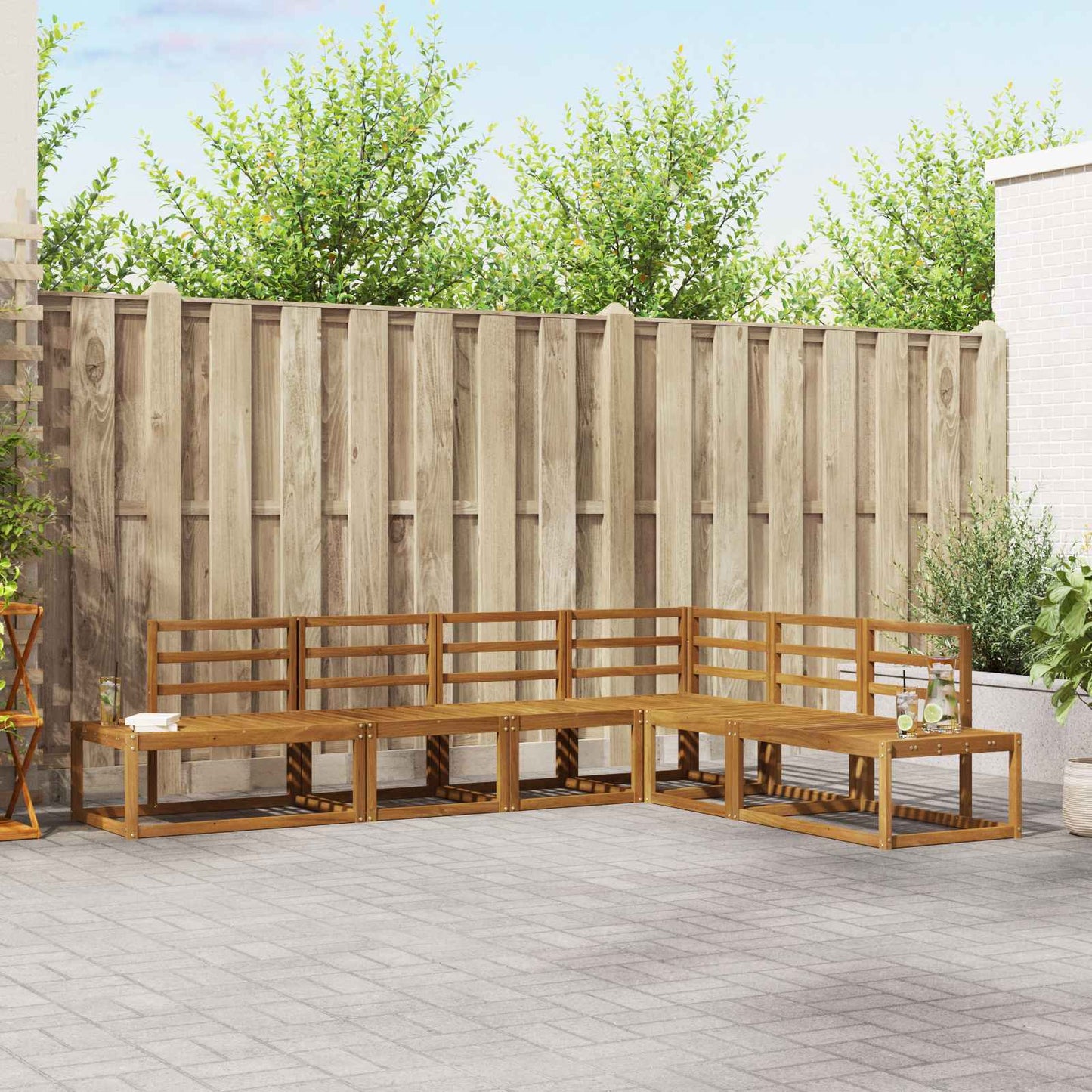 Outdoor-Sofagarnitur 6 Stück Natur Massivholz Akazie