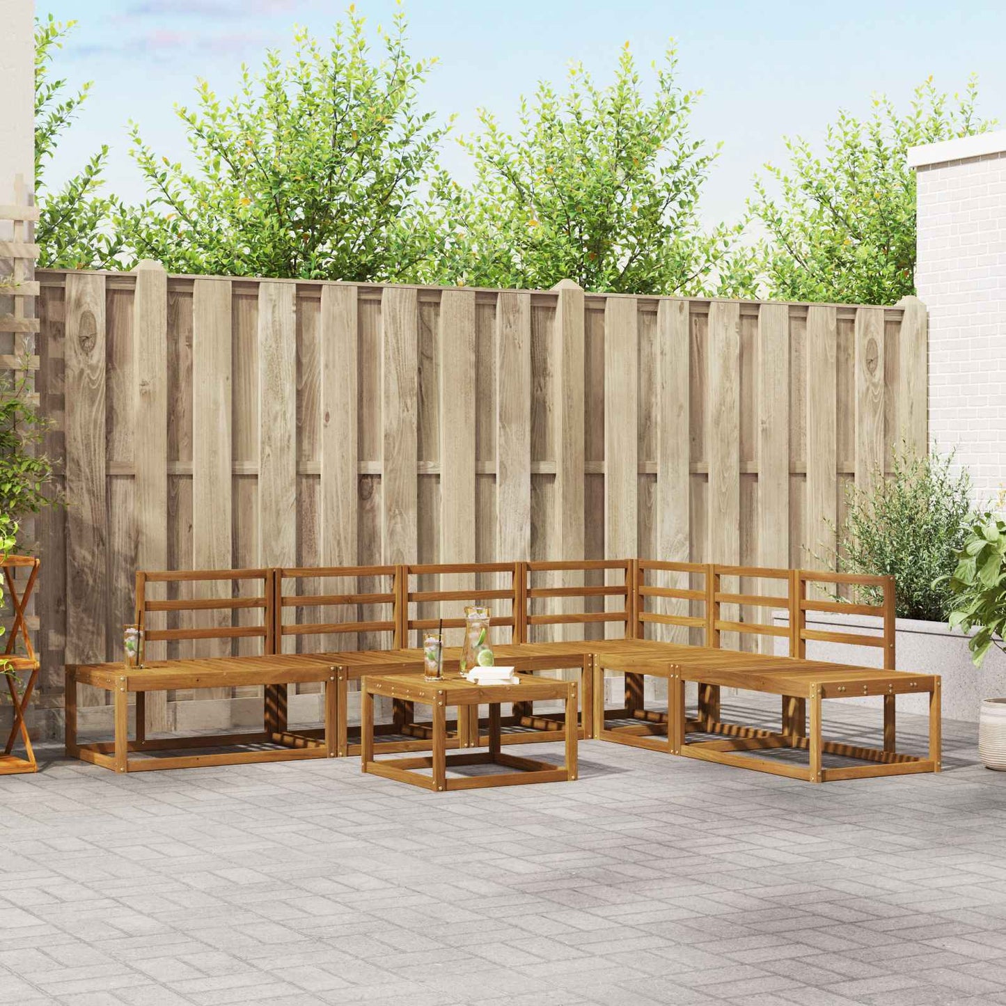 Outdoor-Sofagarnitur 7 Stück Natur Massivholz Akazie