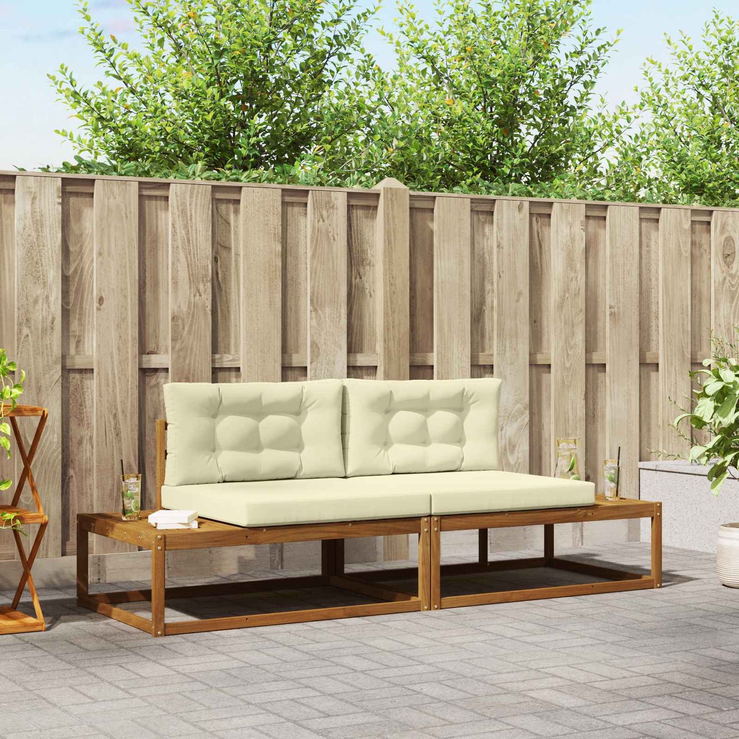 Outdoor-Sofagarnitur mit Kissen Natur und Creme