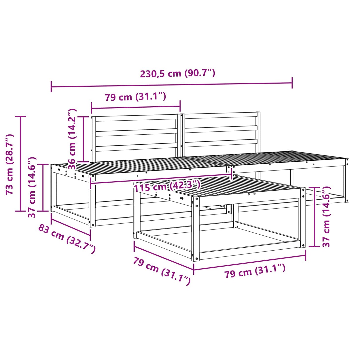 Outdoor-Sofagarnitur Natur Massivholz Akazie