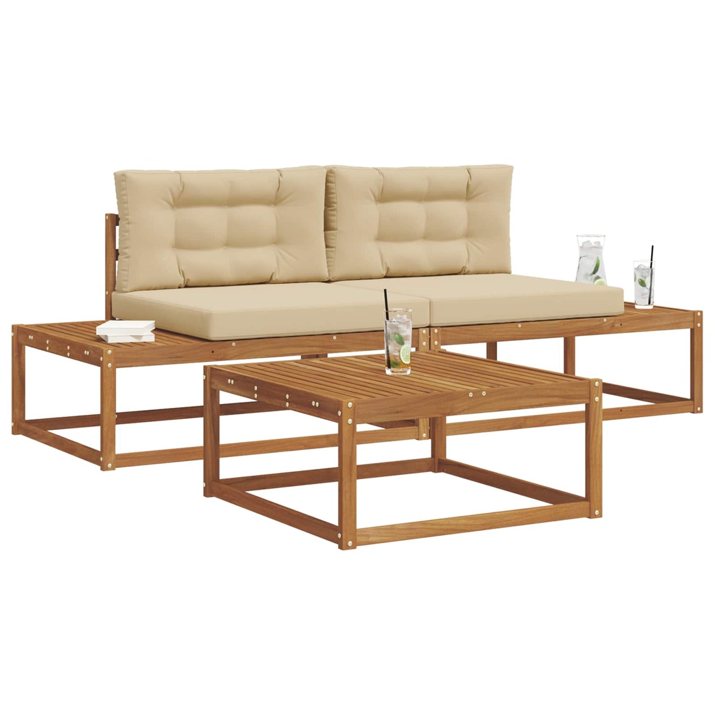 Outdoor-Sofagarnitur mit Kissen Natur und Beige