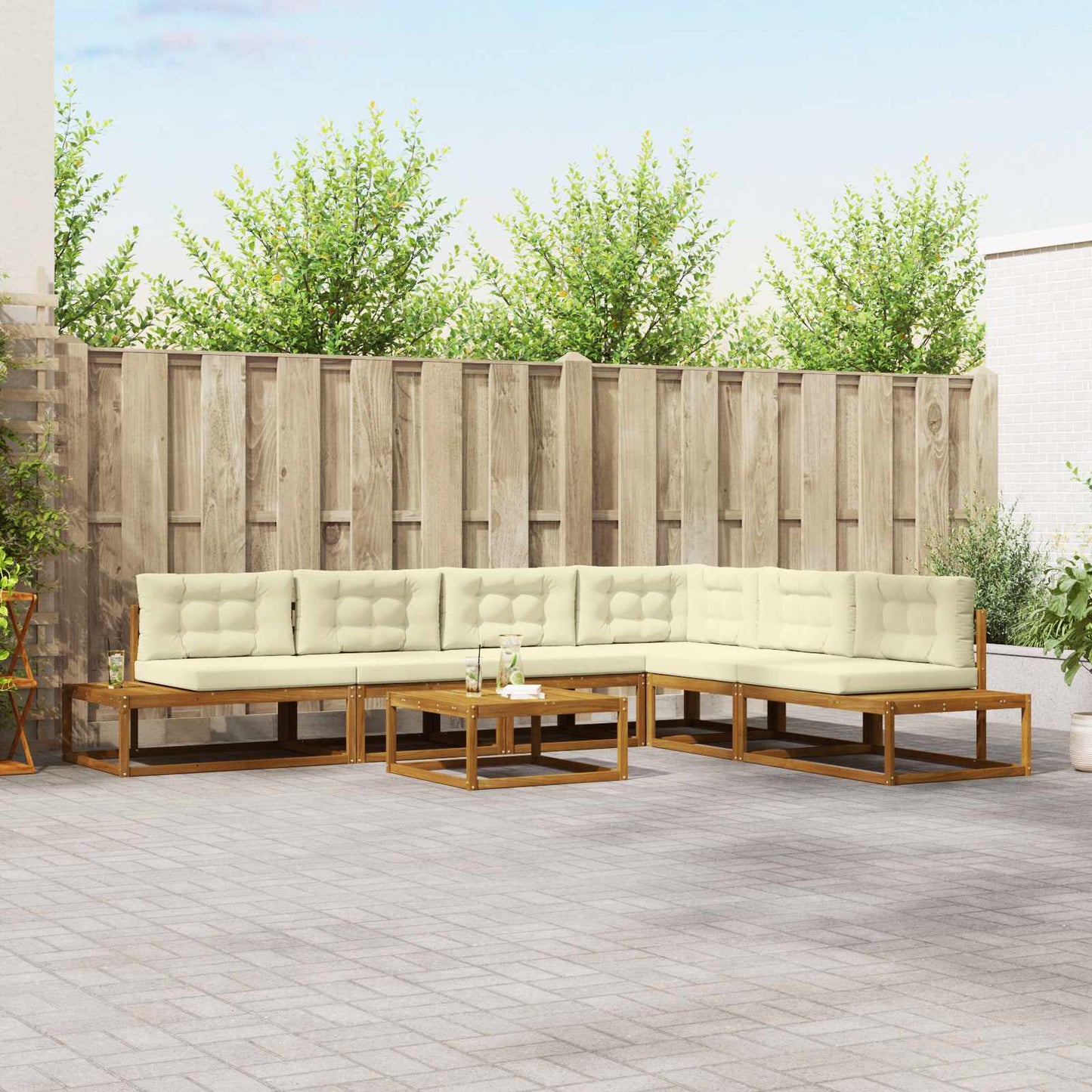 Outdoor-Sofagarnitur Natur und Creme