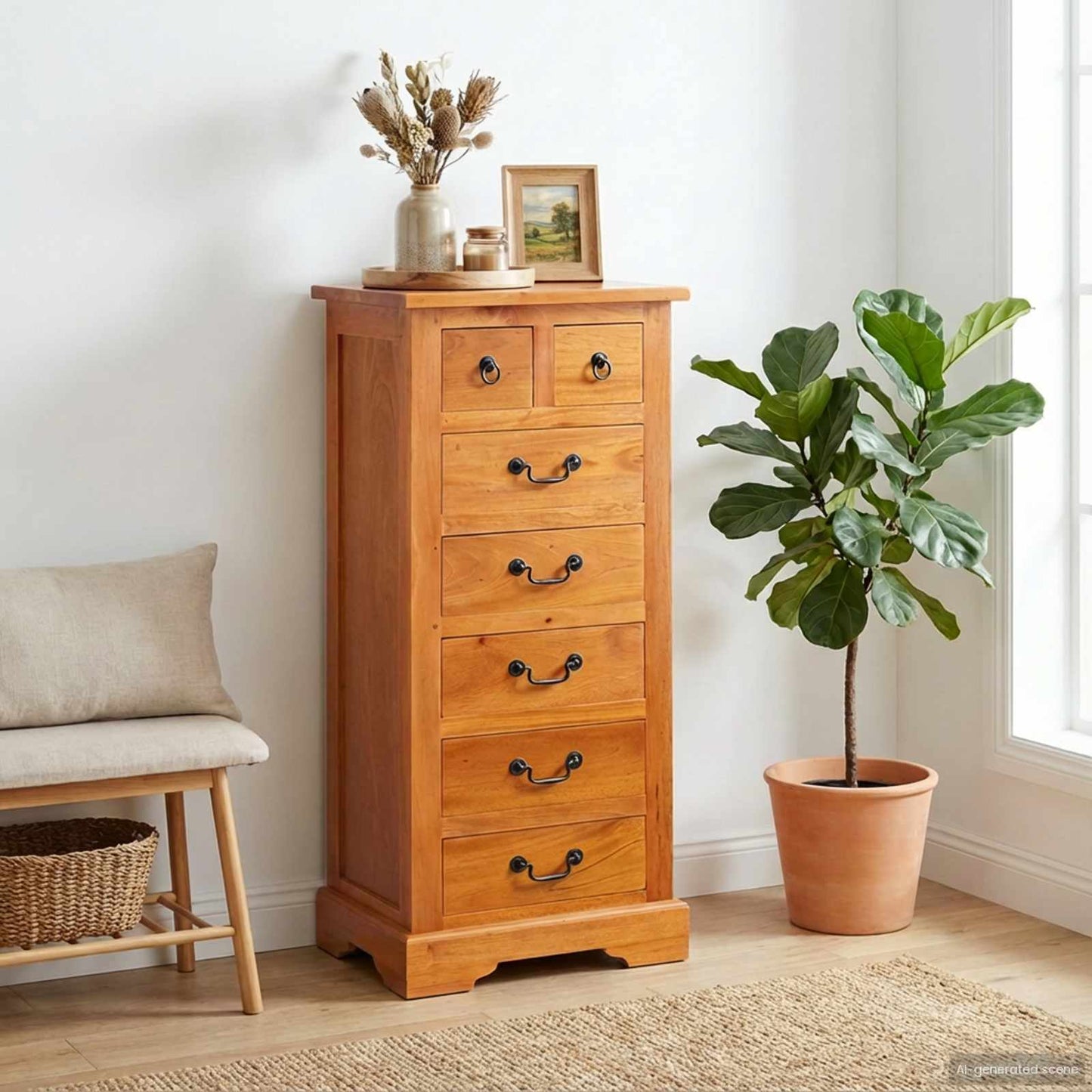 Kommode Natur 45 x 35 x 100,5 cm Massives Mahagoni Holz