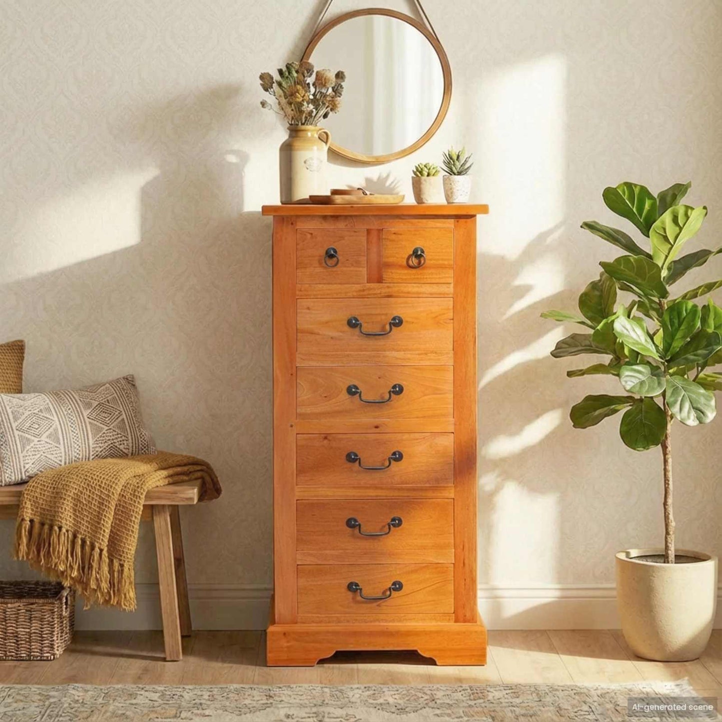 Kommode Natur 45 x 35 x 100,5 cm Massives Mahagoni Holz