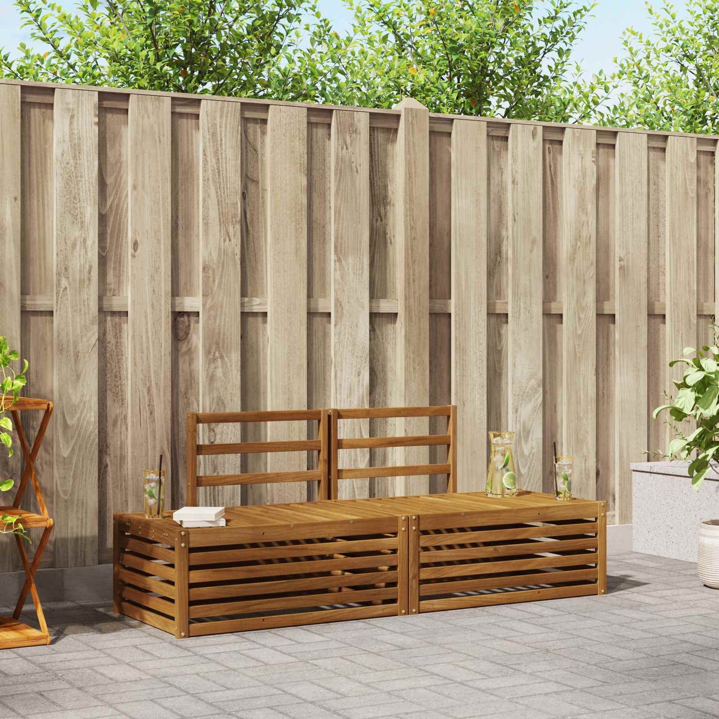 Outdoor-Sofagarnitur 2 Stück Natur 182,5 x 63 x 73 cm