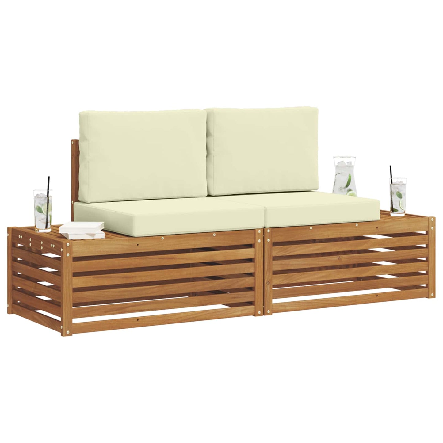 Outdoor-Sofagarnitur mit Kissen 2 Stück Natur und Creme