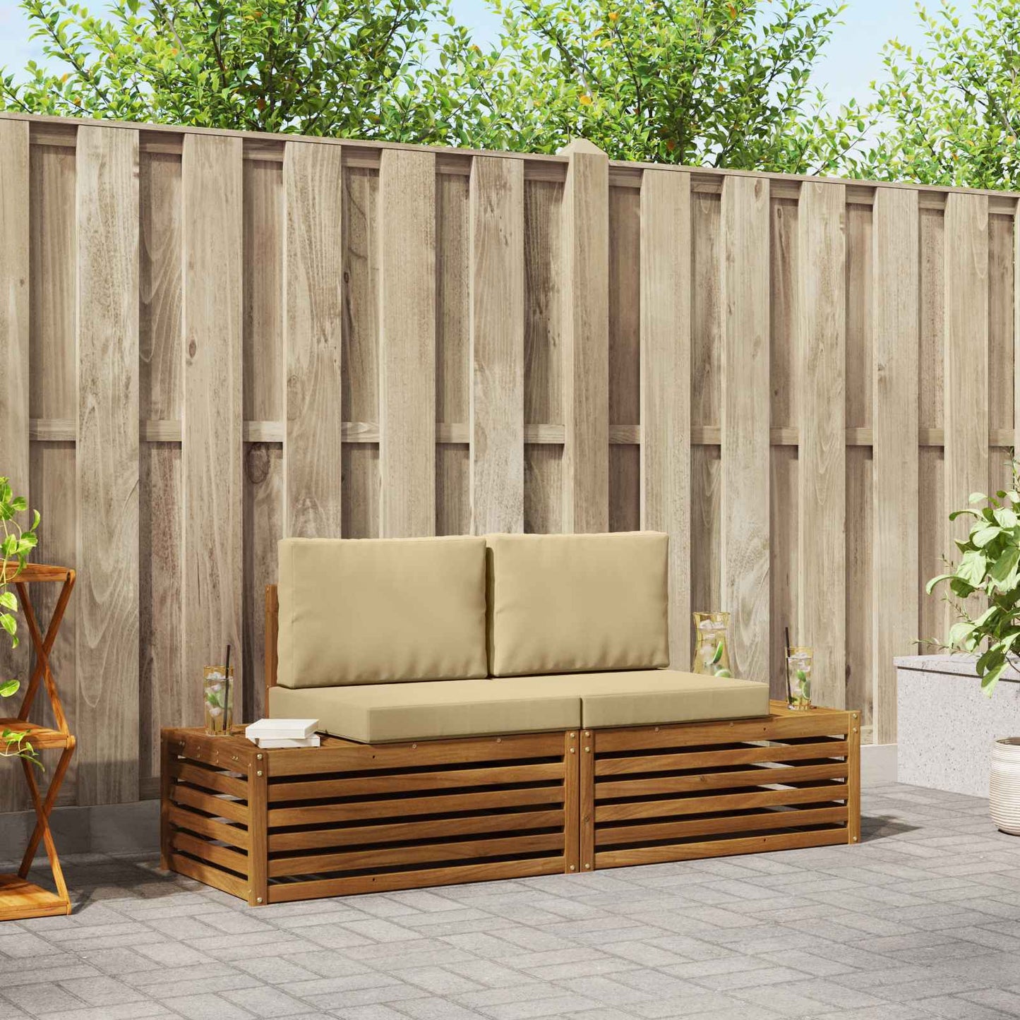 Outdoor-Sofagarnitur mit Kissen 2 Stück Natur und Beige