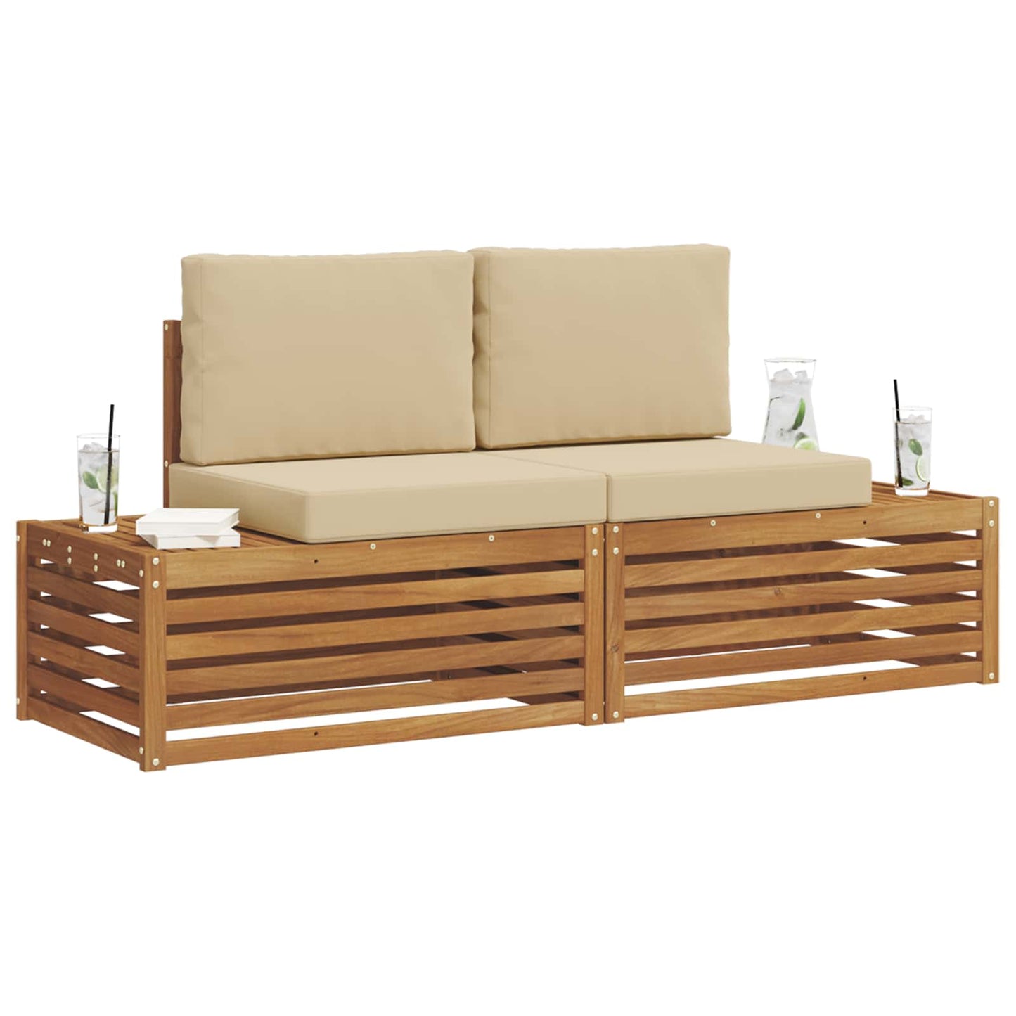 Outdoor-Sofagarnitur mit Kissen 2 Stück Natur und Beige