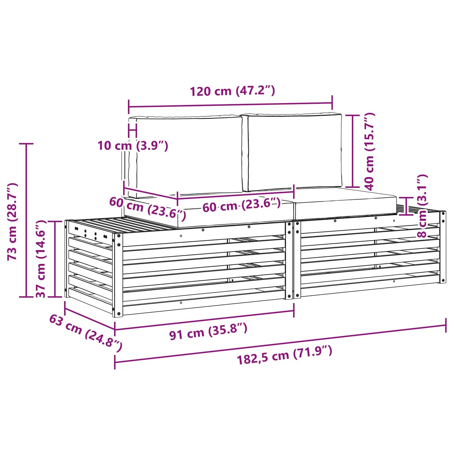 Outdoor-Sofagarnitur mit Kissen 2 Stück Natur und Beige