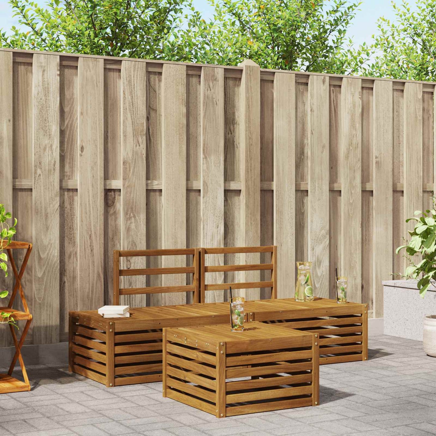 Outdoor-Sofagarnitur Natur 59 x 59 x 37 cm Massivholz Akazie