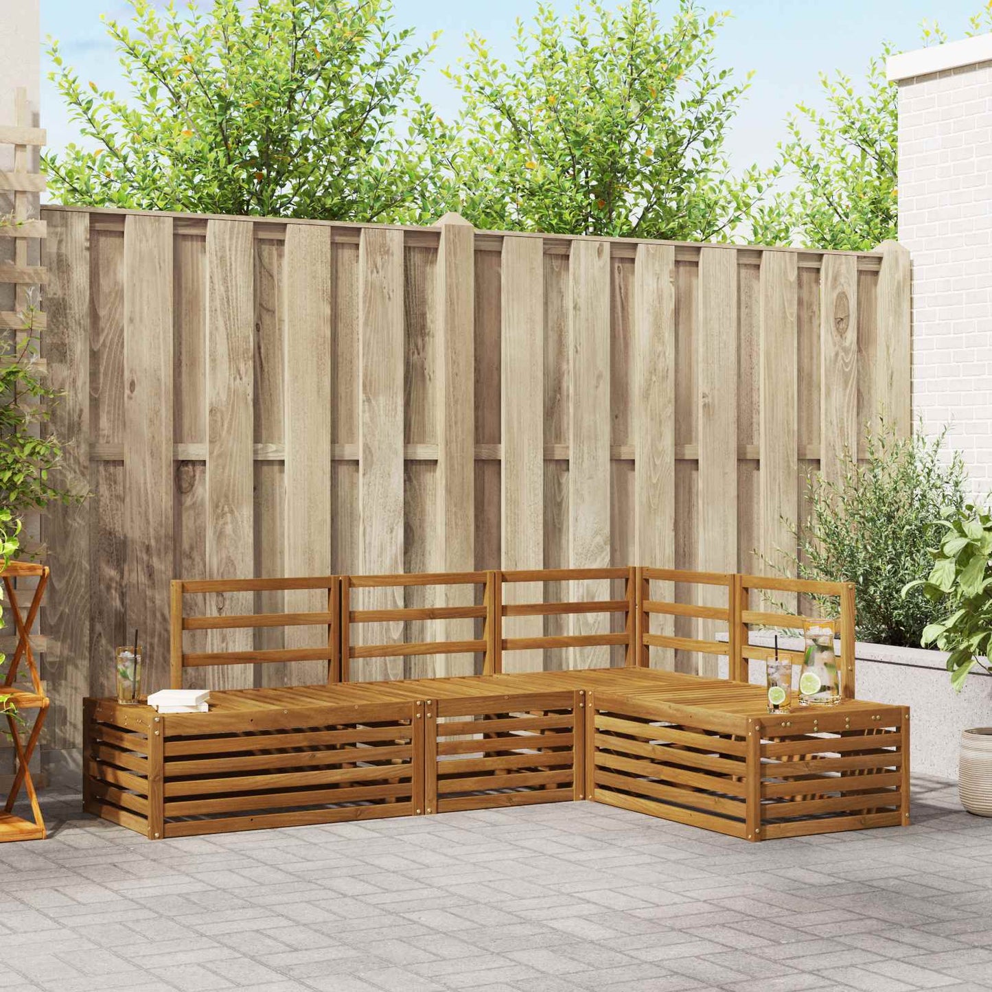 Outdoor-Sofagarnitur 4 Stück Natur Massivholz Akazie