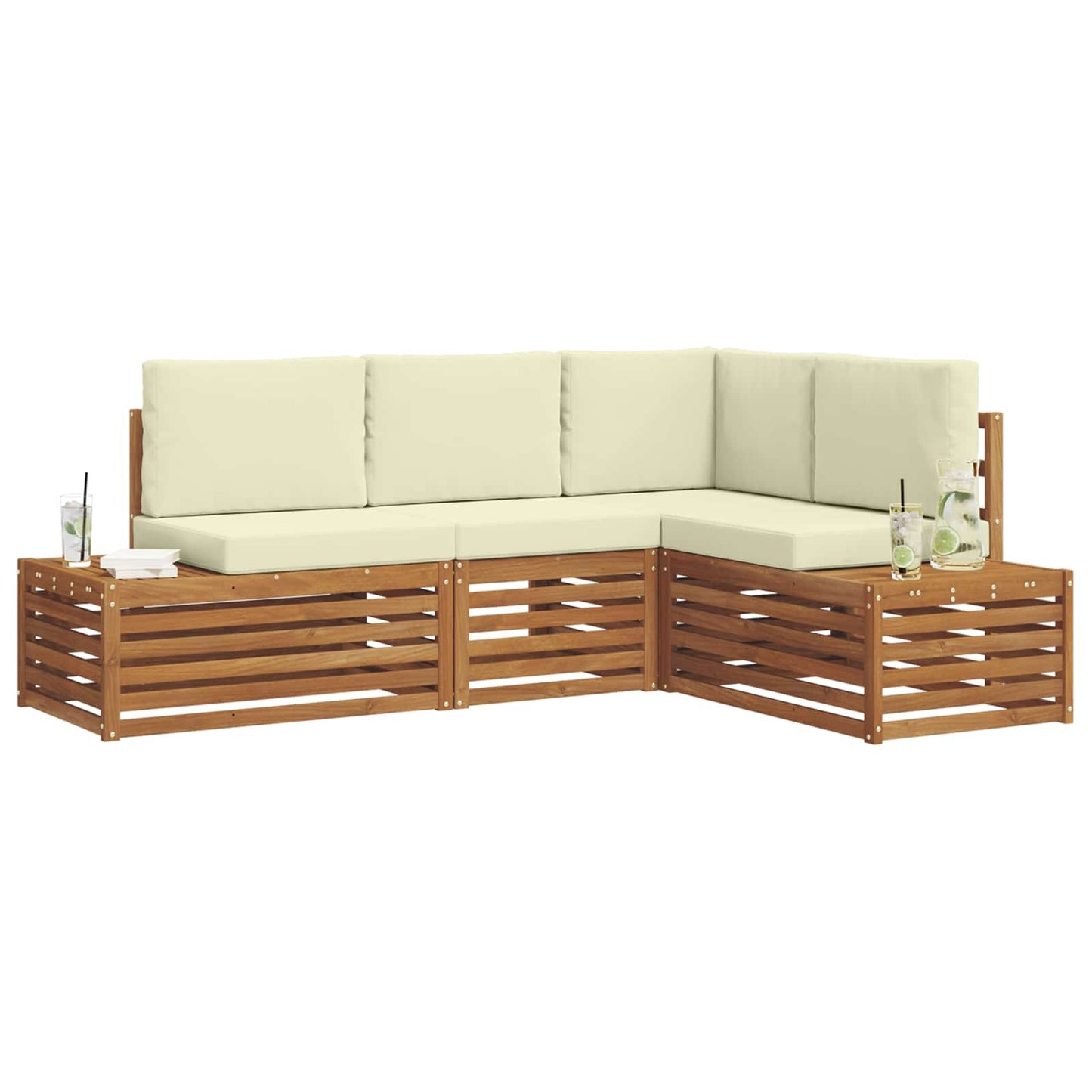 Outdoor-Sofagarnitur mit Kissen 4 Stück Natur und Creme