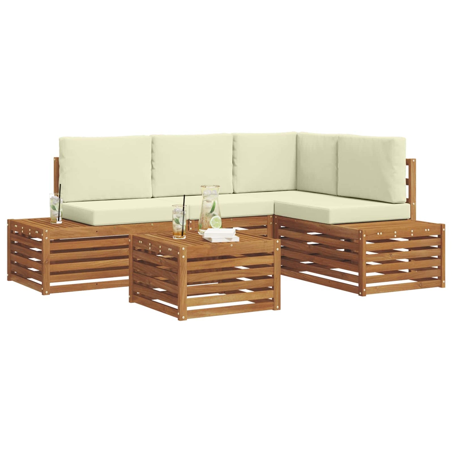 Outdoor-Sofagarnitur mit Kissen Natur und Creme 59 x 59 x 37 cm