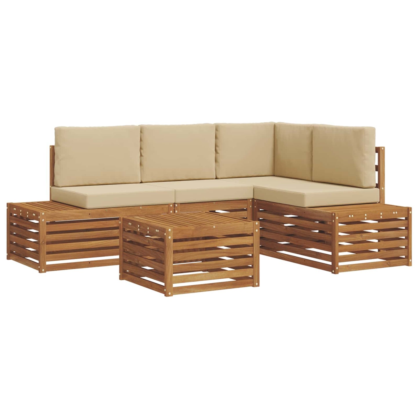 Outdoor-Sofagarnitur mit Kissen Natur und Beige 59 x 59 x 37 cm