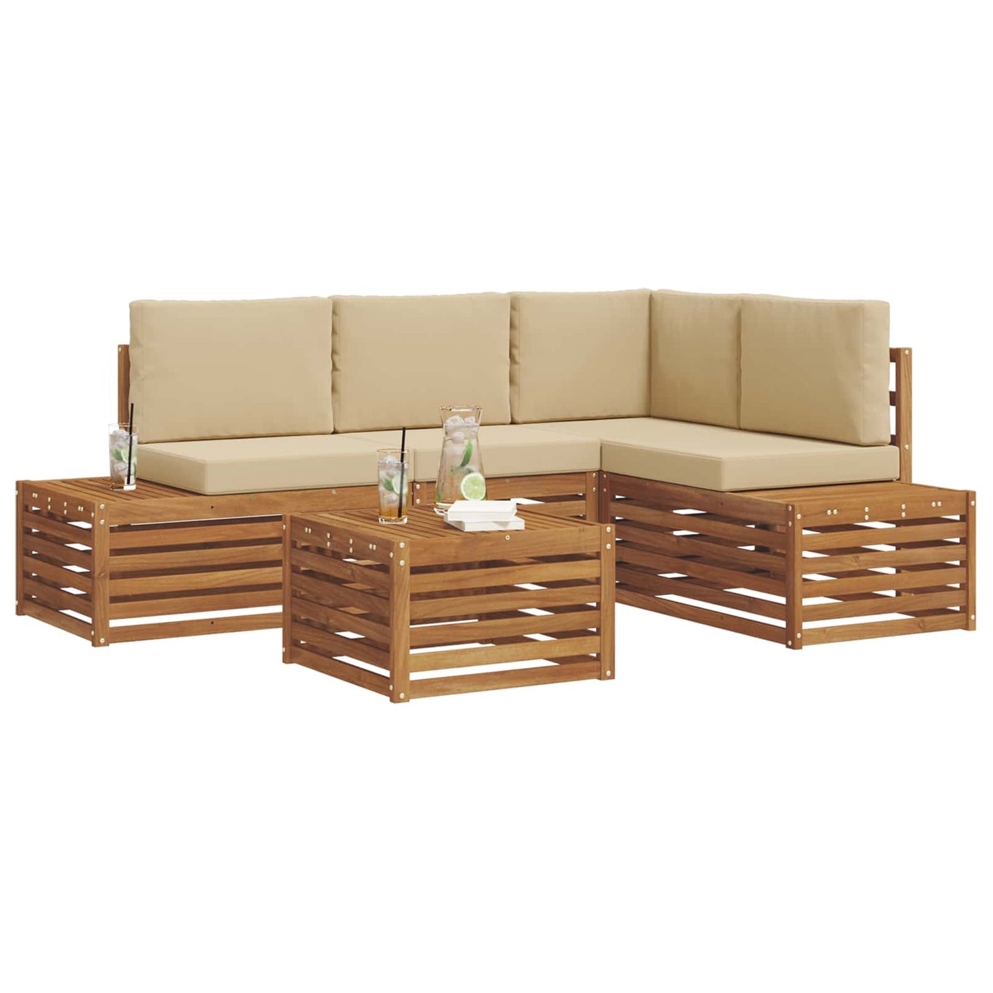 Outdoor-Sofagarnitur mit Kissen Natur und Beige 59 x 59 x 37 cm