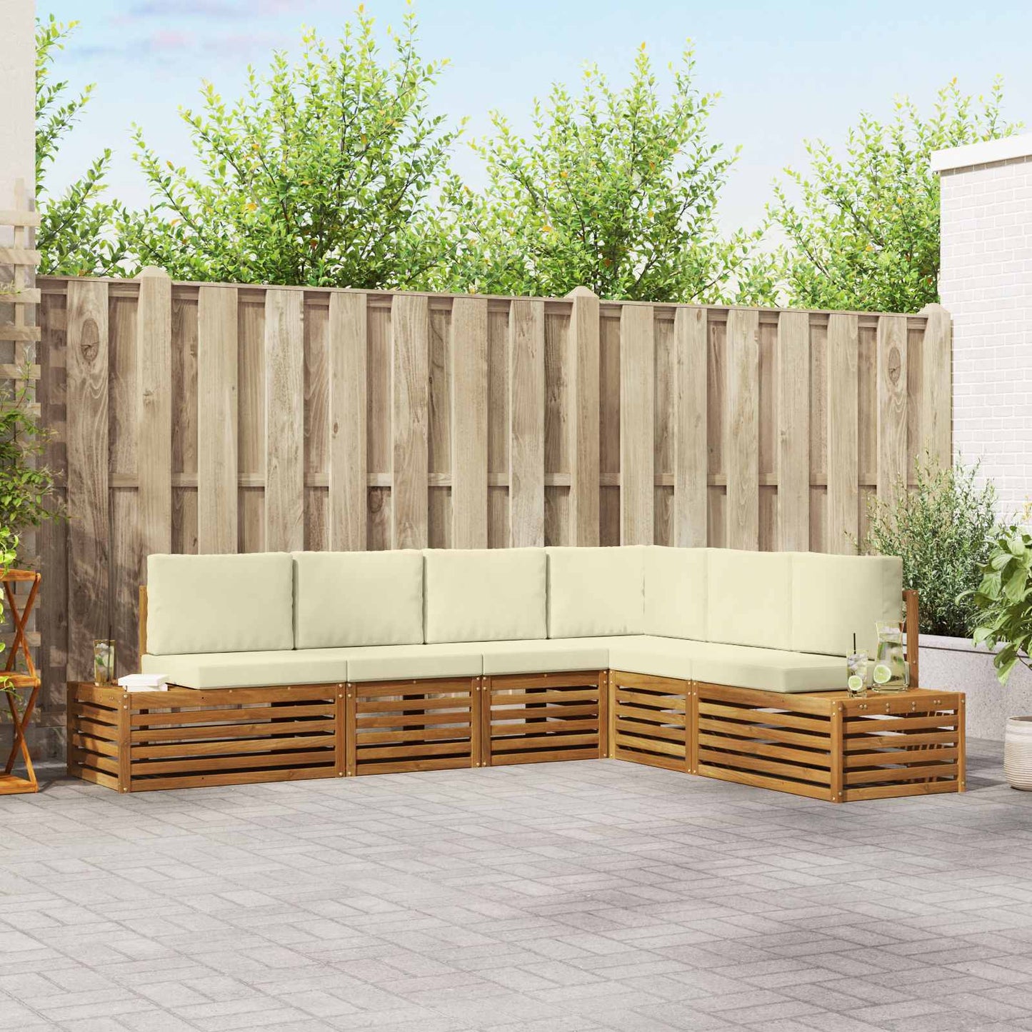 Outdoor-Sofagarnitur Natur und Creme 273 x 213,5 x 73 cm