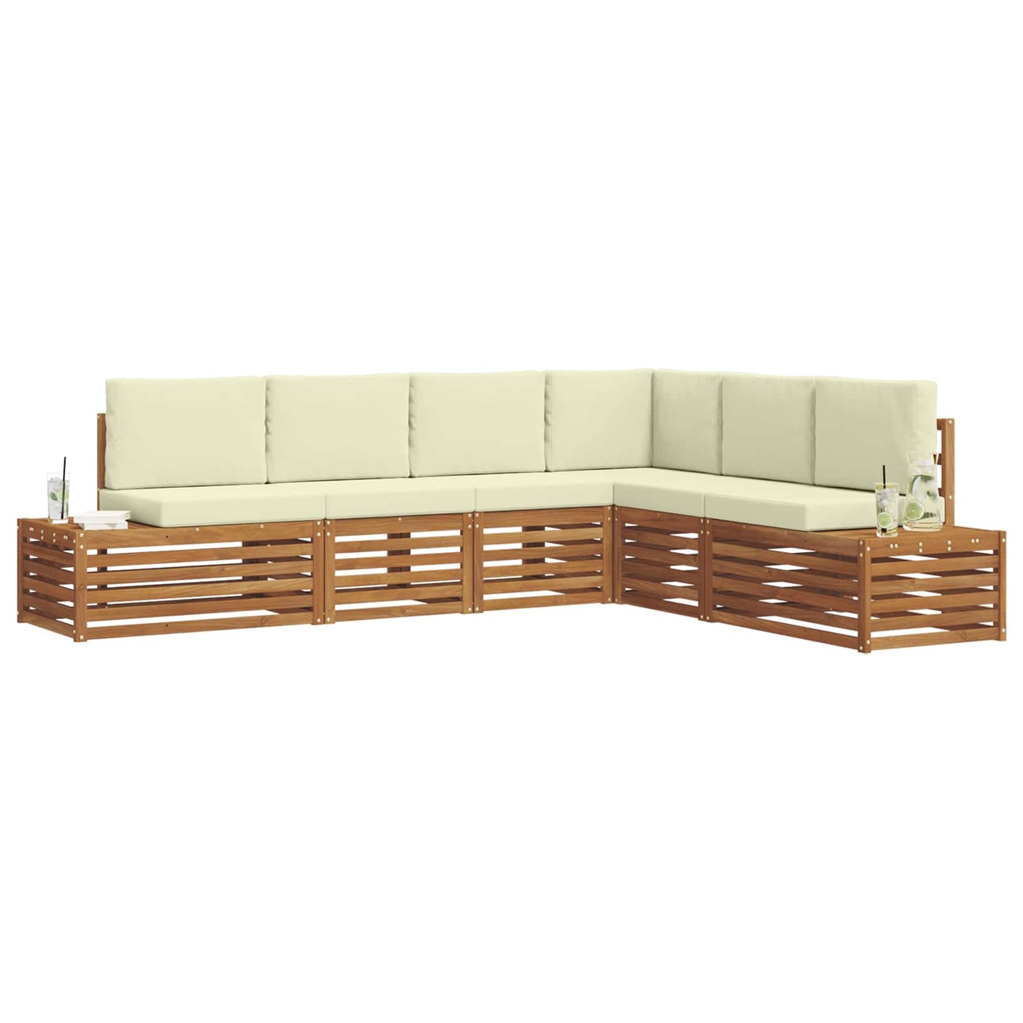 Outdoor-Sofagarnitur Natur und Creme 273 x 213,5 x 73 cm