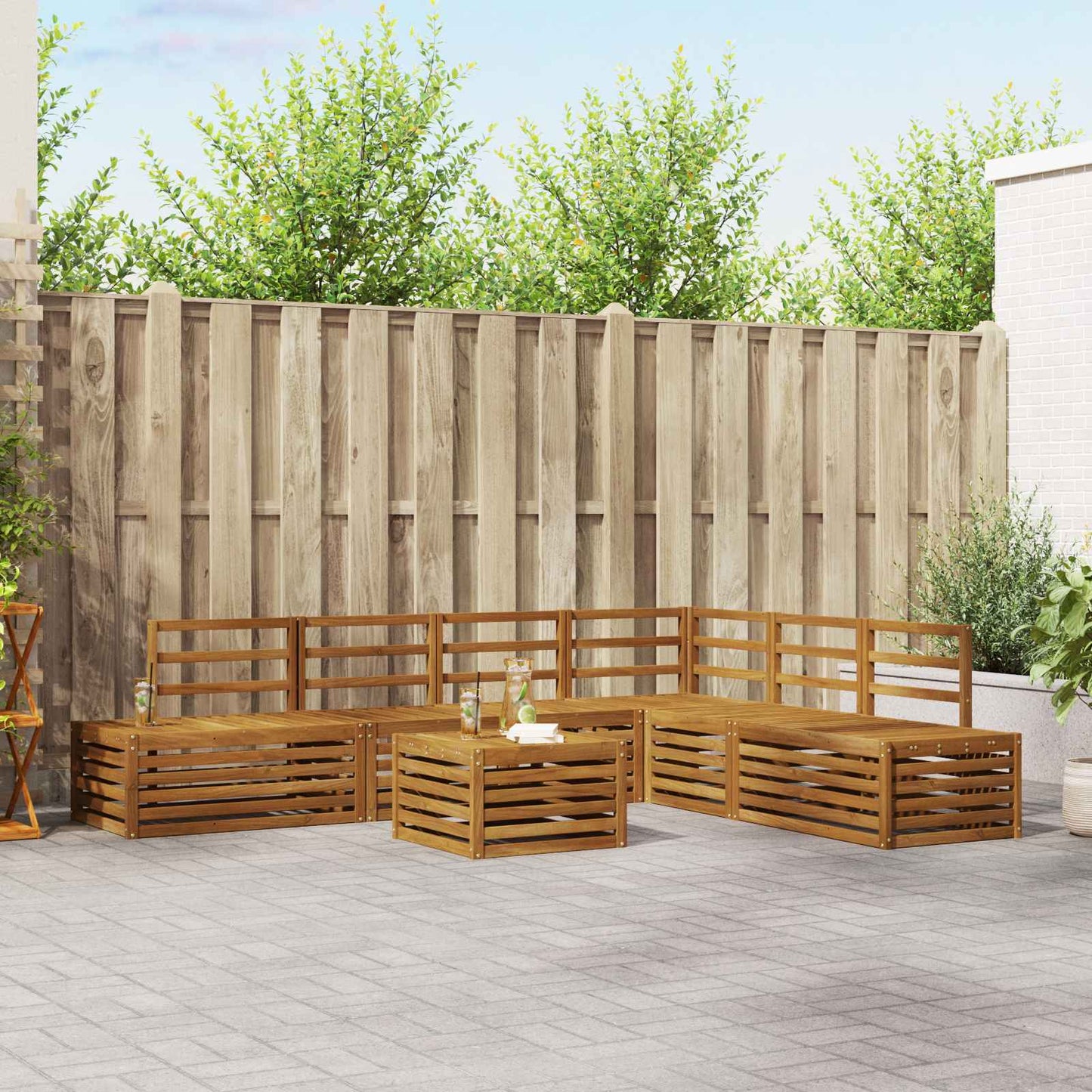 Outdoor-Sofagarnitur 7 Stück Natur Massivholz Akazie