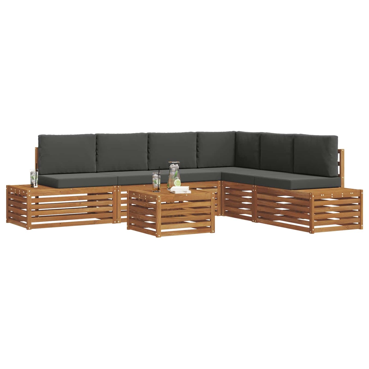 Outdoor-Sofagarnitur mit Kissen 7 Stück Natur und Anthrazit