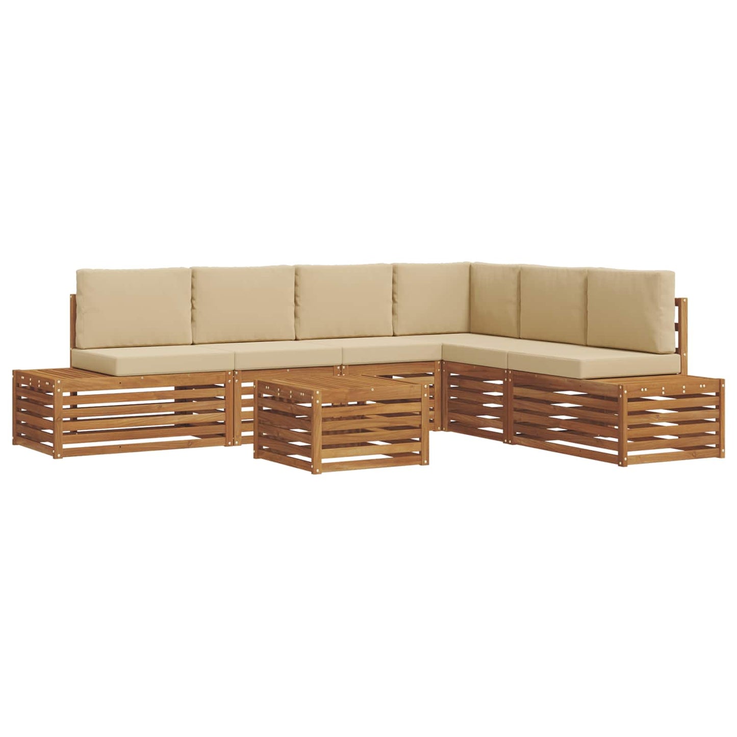Outdoor-Sofagarnitur mit Kissen 7 Stück Natur und Beige