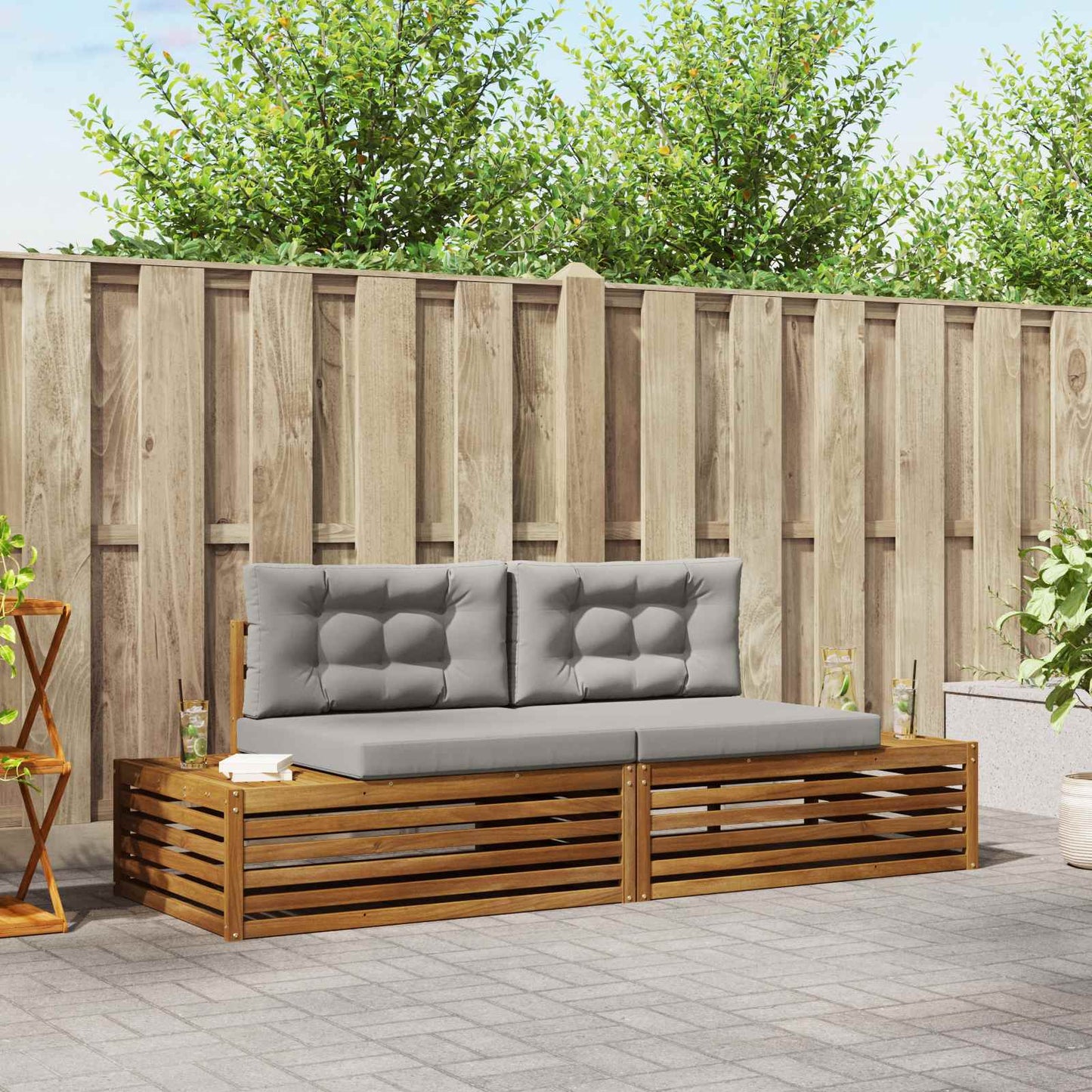 Outdoor-Sofagarnitur Natürlich und Hellgrau 203,5 x 83 x 73 cm