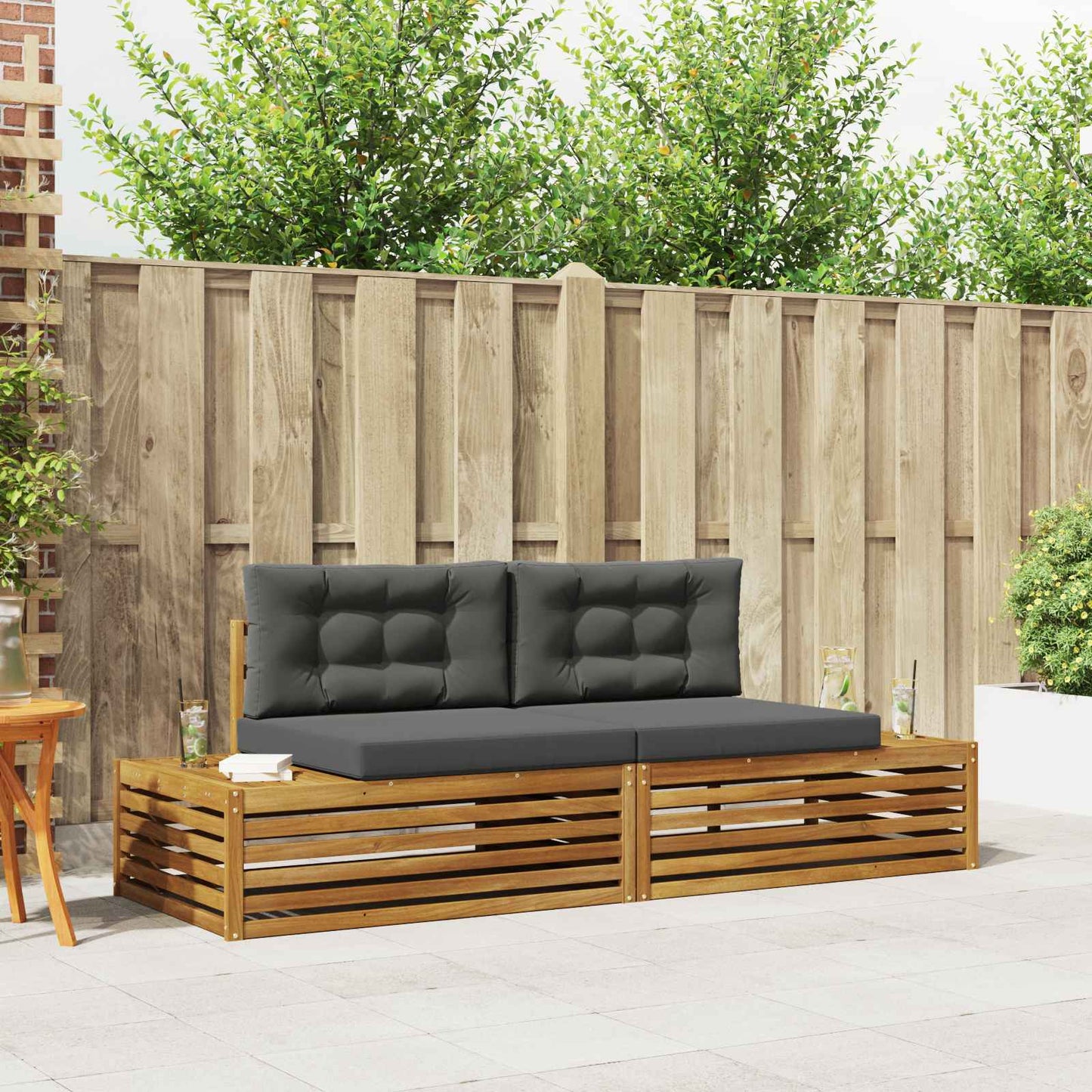 Outdoor-Sofagarnitur Natur und Anthrazit 203,5 x 83 x 73 cm