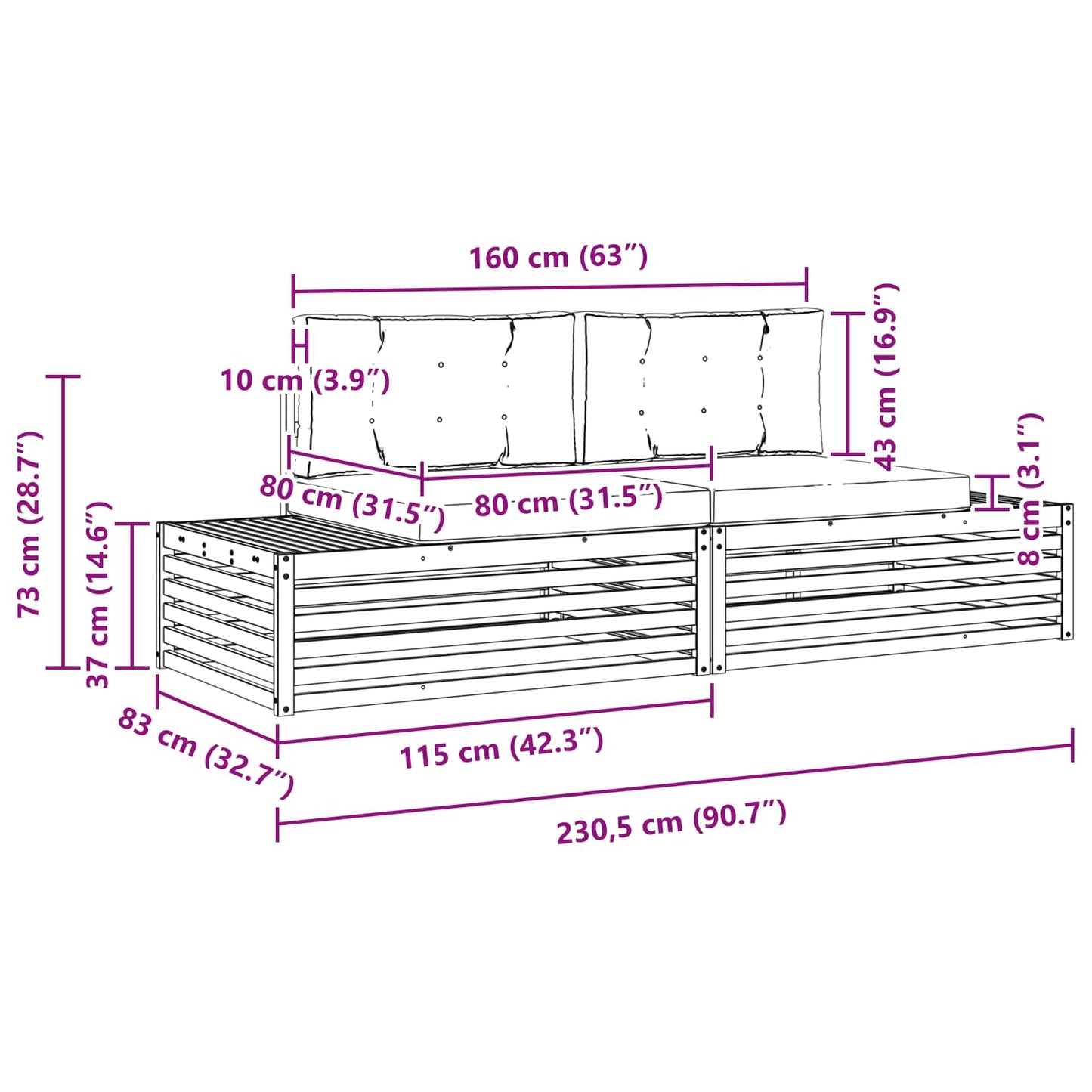 Outdoor-Sofagarnitur Natur und Anthrazit 203,5 x 83 x 73 cm