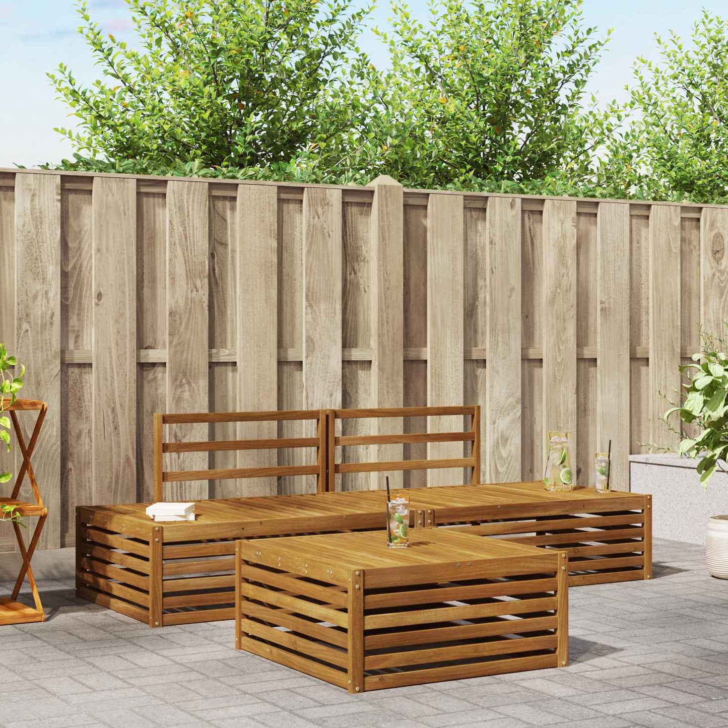 Outdoor-Sofagarnitur 3 Stück Natur Massivholz Akazie