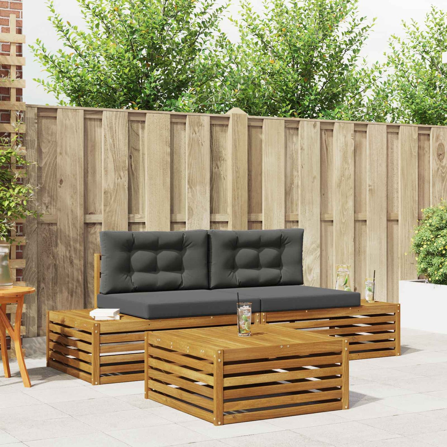 Outdoor-Sofagarnitur mit Kissen 3 Stück Natur und Anthrazit