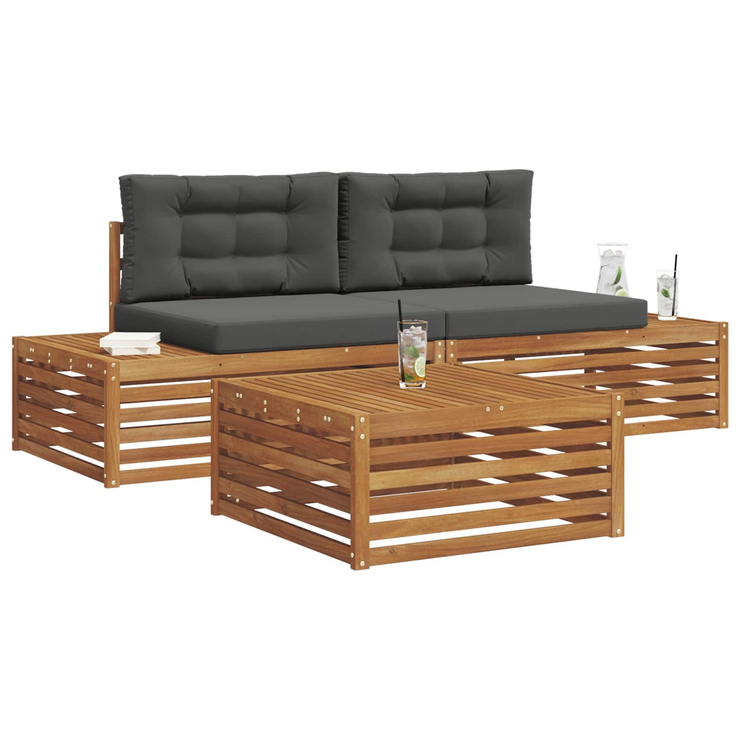 Outdoor-Sofagarnitur mit Kissen 3 Stück Natur und Anthrazit