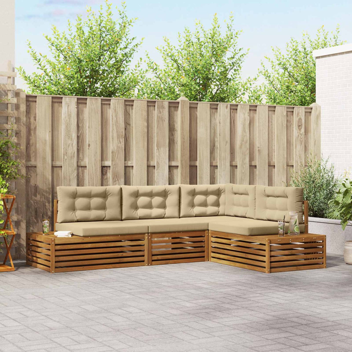 Outdoor-Sofagarnitur mit Kissen 4 Stück Natur und Beige