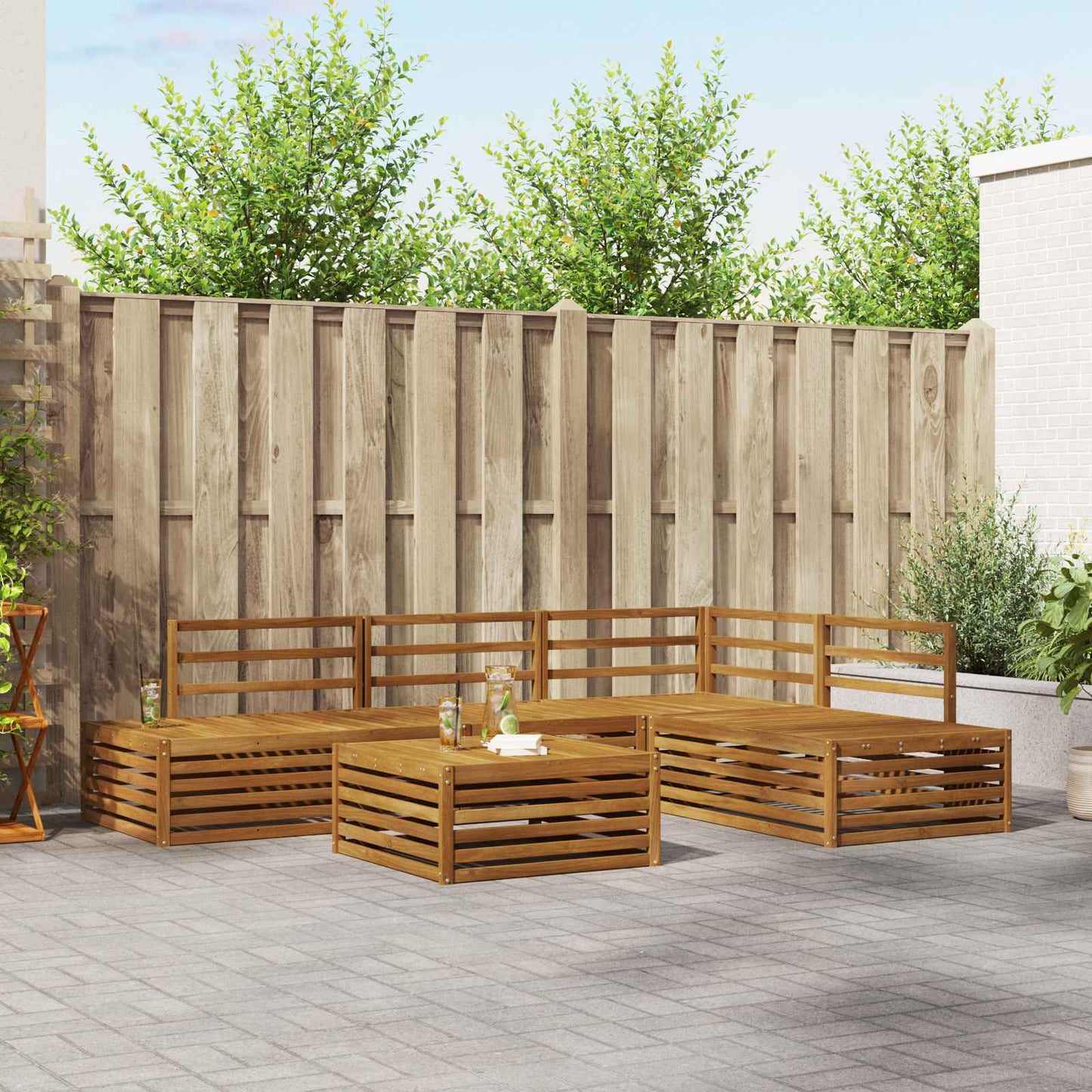 Outdoor-Sofagarnitur 5 Stück Natur Massivholz Akazie