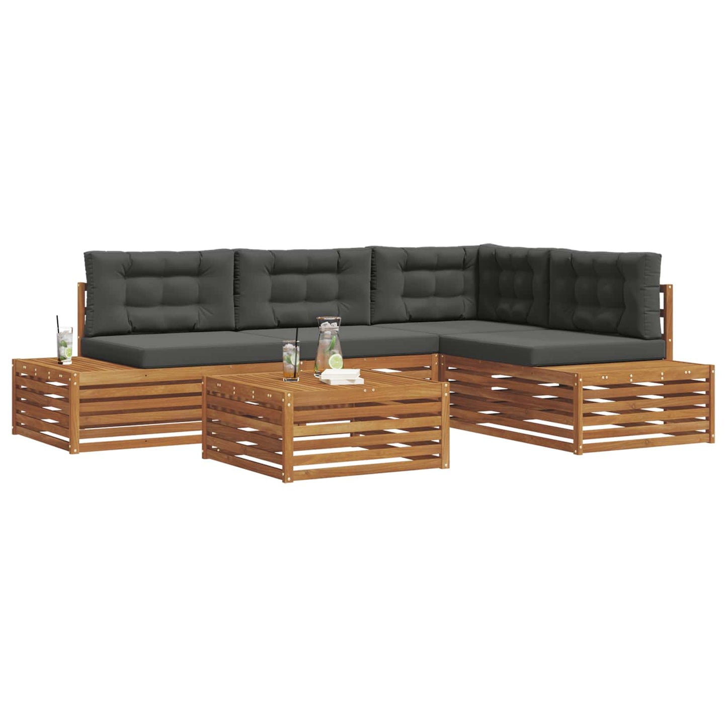 Outdoor-Sofagarnitur mit Kissen 5 Stück Natur und Anthrazit
