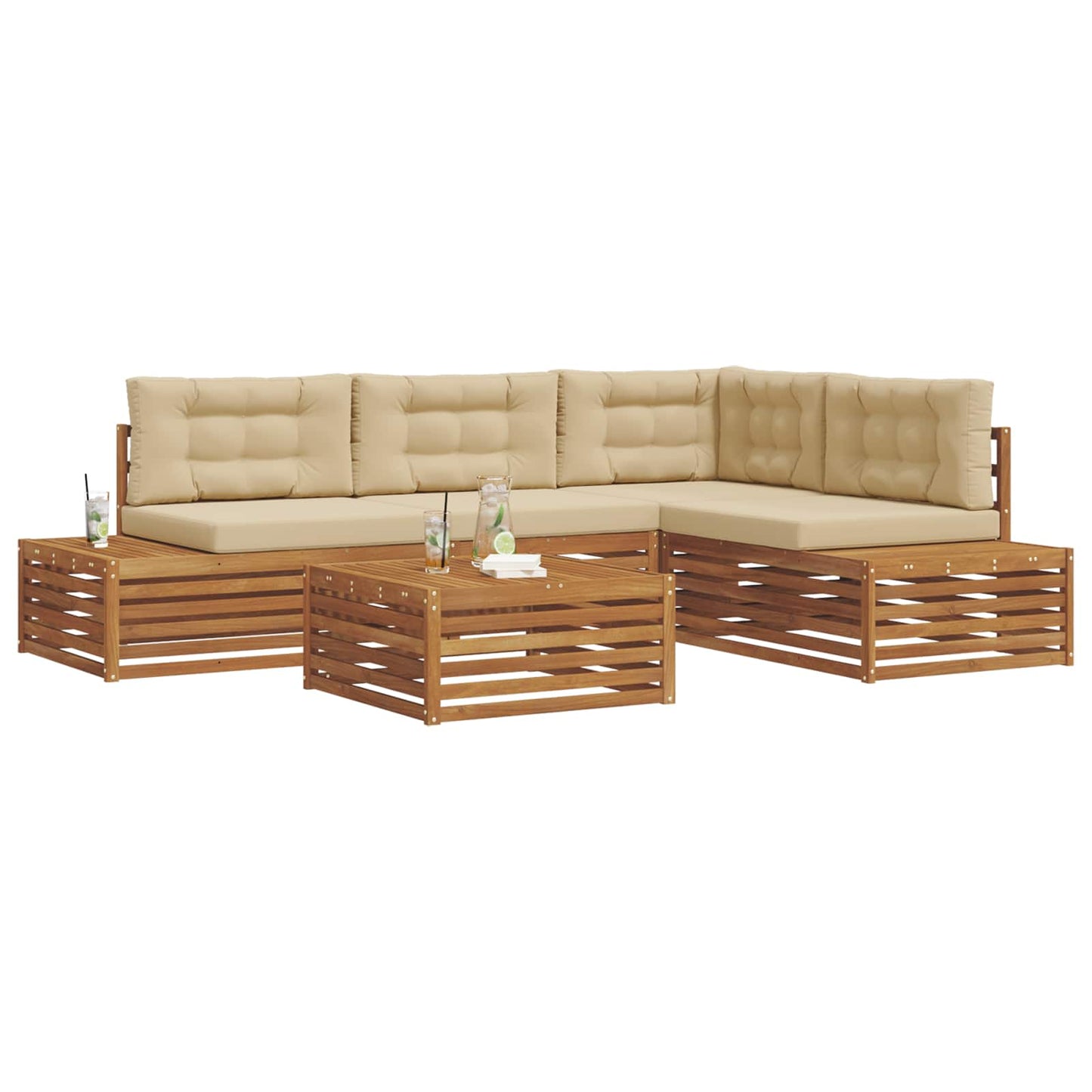 Outdoor-Sofagarnitur mit Kissen 5 Stück Natur und Beige