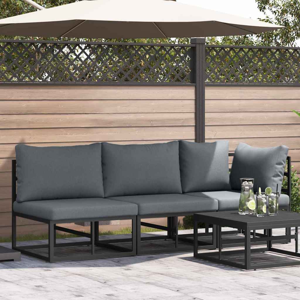 Gartenmöbel mit Kissen 3 Stück Schwarz und Anthrazit Metall