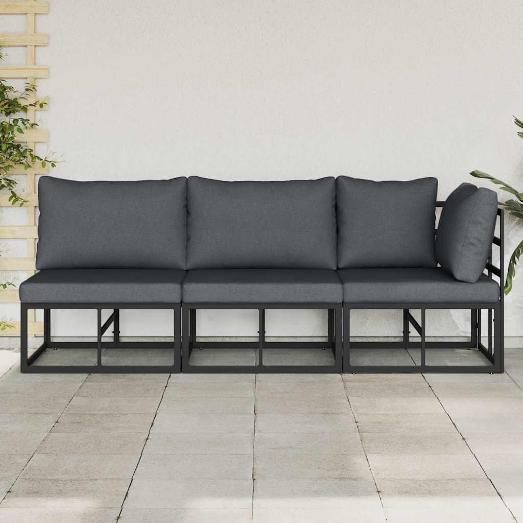 Gartenmöbel mit Kissen 3 Stück Schwarz und Anthrazit Metall