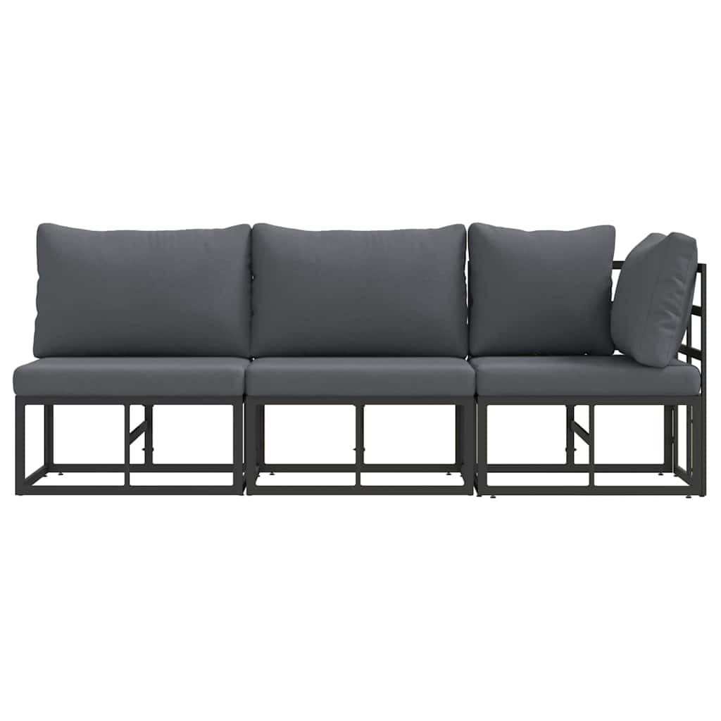 Gartenmöbel mit Kissen 3 Stück Schwarz und Anthrazit Metall