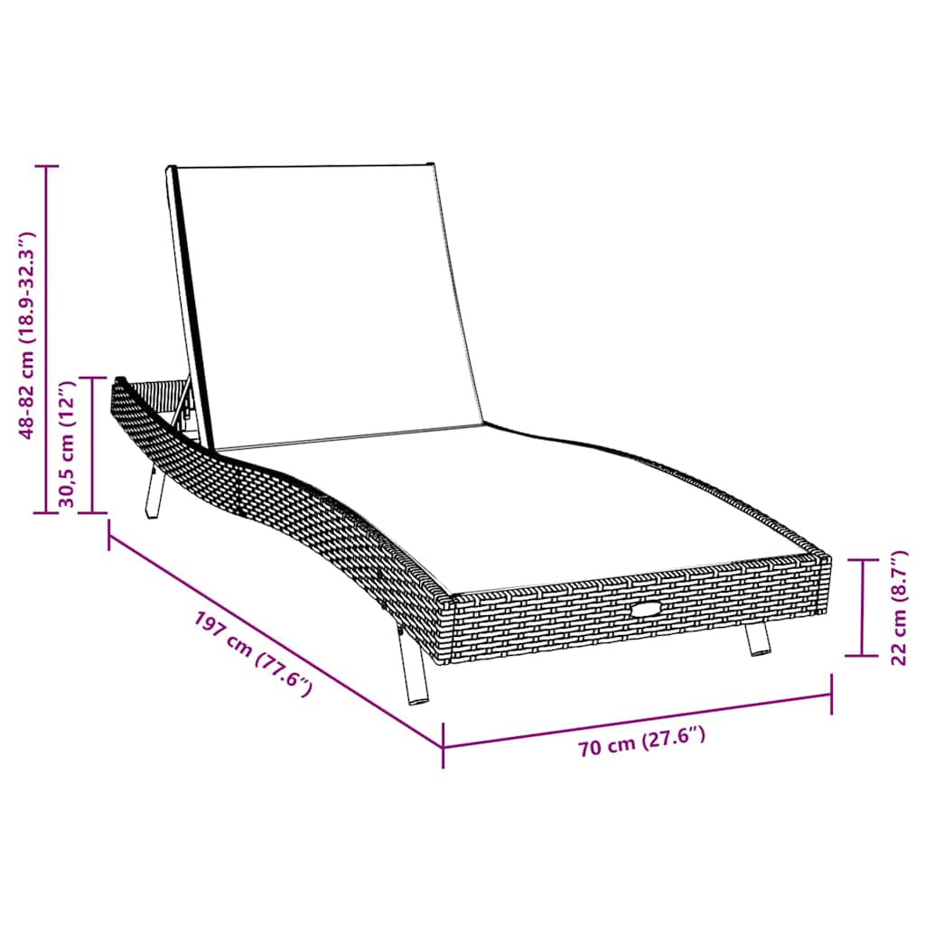 Sonnenliege Schwarz 197 x 70 x 82 cm Poly-Rattan