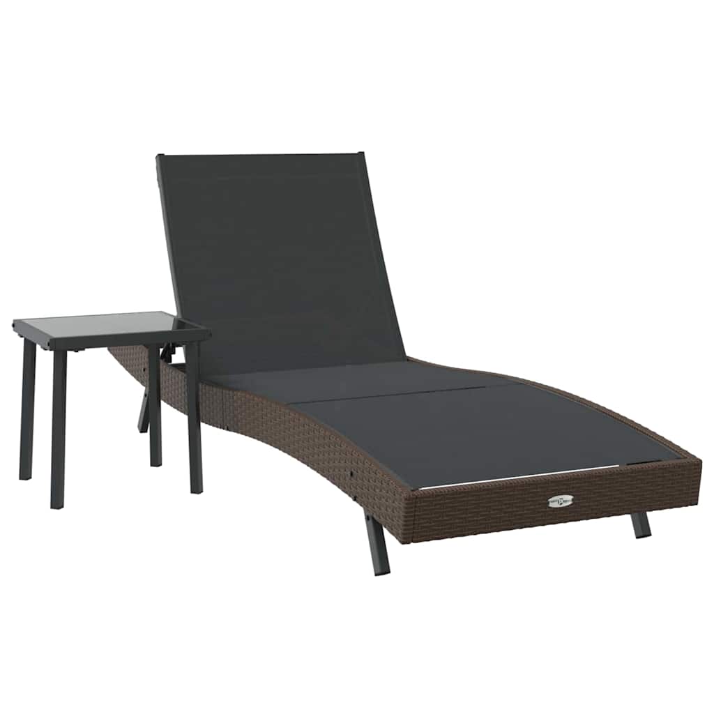 Sonnenliege 2 pcs Schwarz und Braun Poly-Rattan