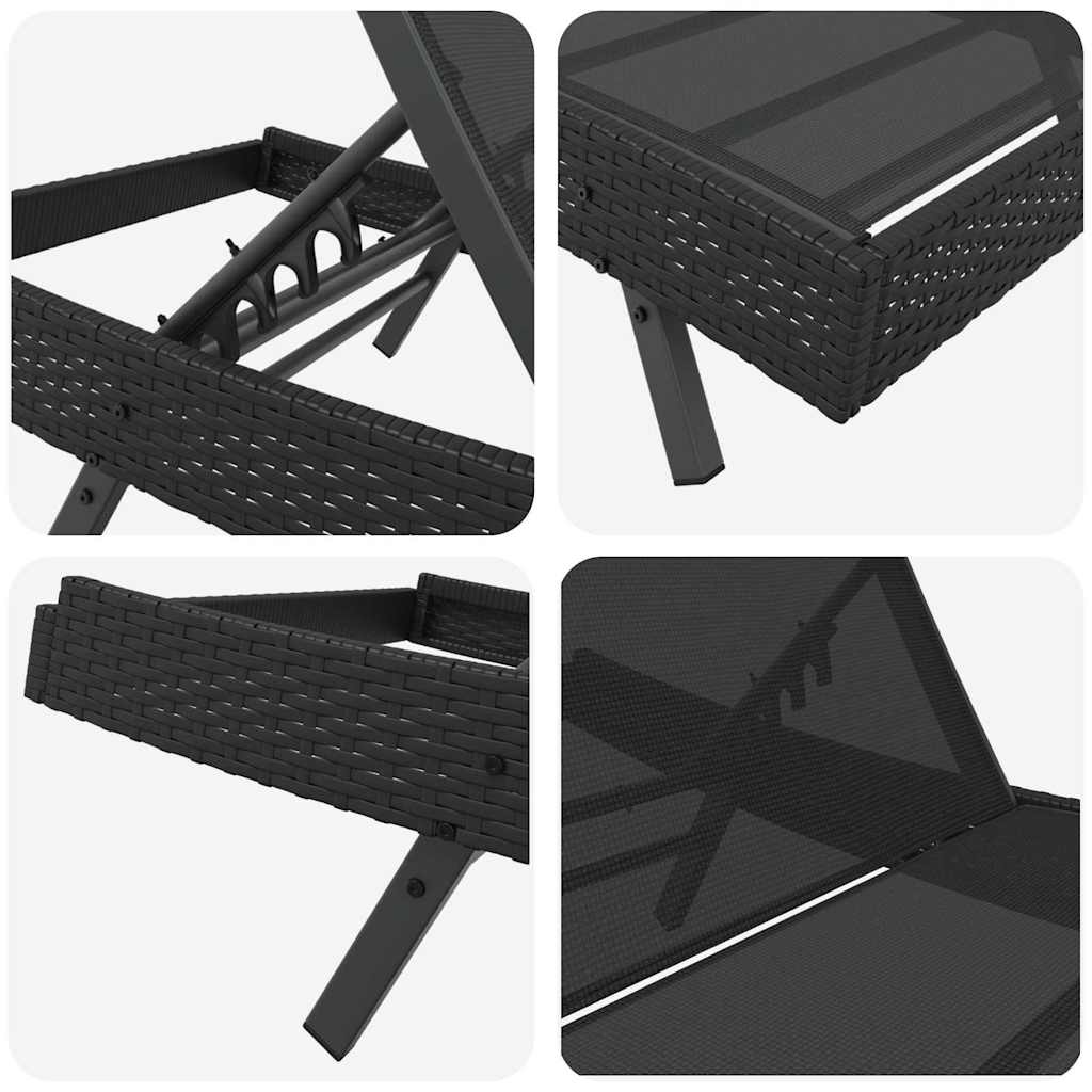 Sonnenliege 2 pcs Schwarz Poly-Rattan