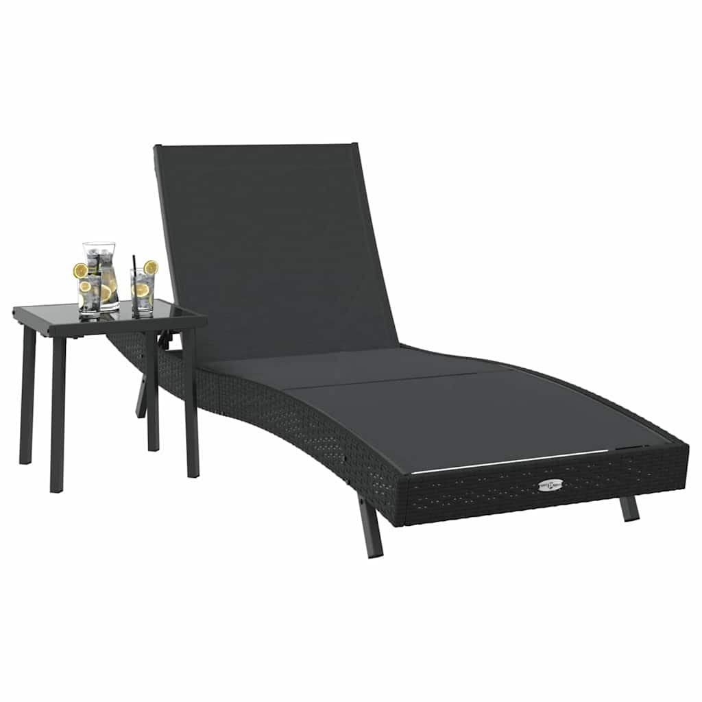 Sonnenliege 2 pcs Schwarz Poly-Rattan