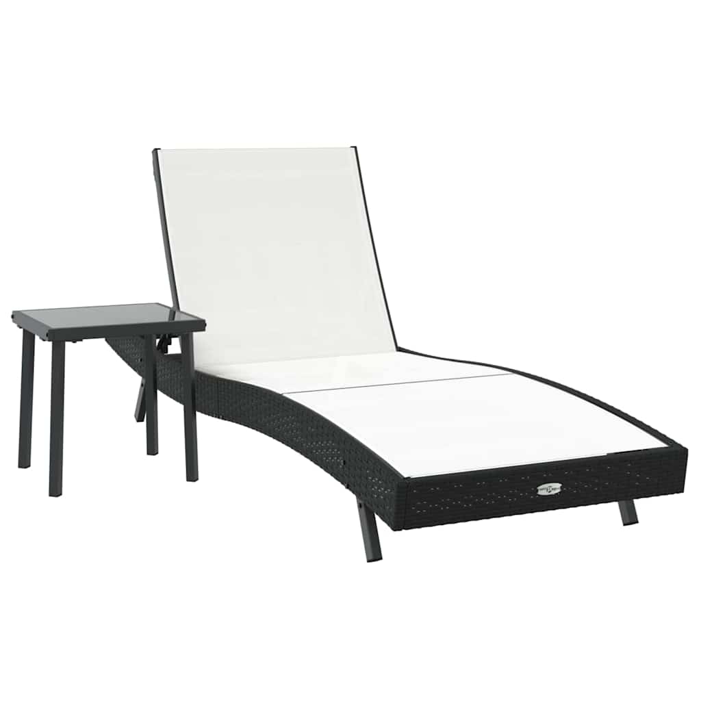 Sonnenliege 2 pcs Schwarz und Weiß Poly-Rattan