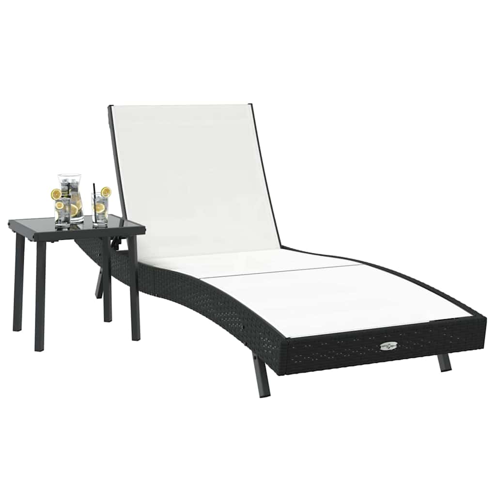 Sonnenliege 2 pcs Schwarz und Weiß Poly-Rattan