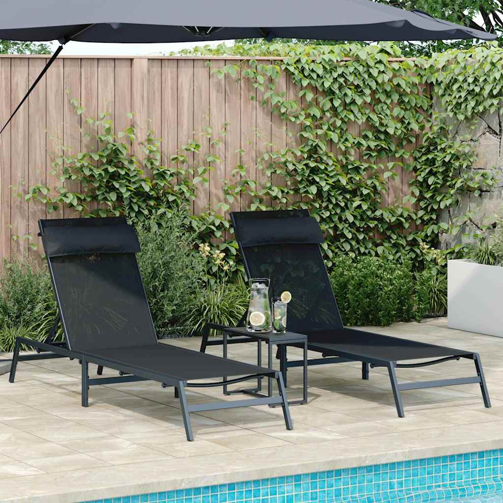 Sonnenliegen 2-Person 3 pcs Schwarz und Anthrazit Stahl