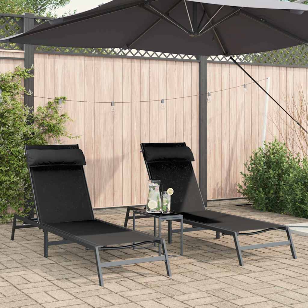 Sonnenliegen 2-Person 3 pcs Schwarz und Anthrazit Stahl