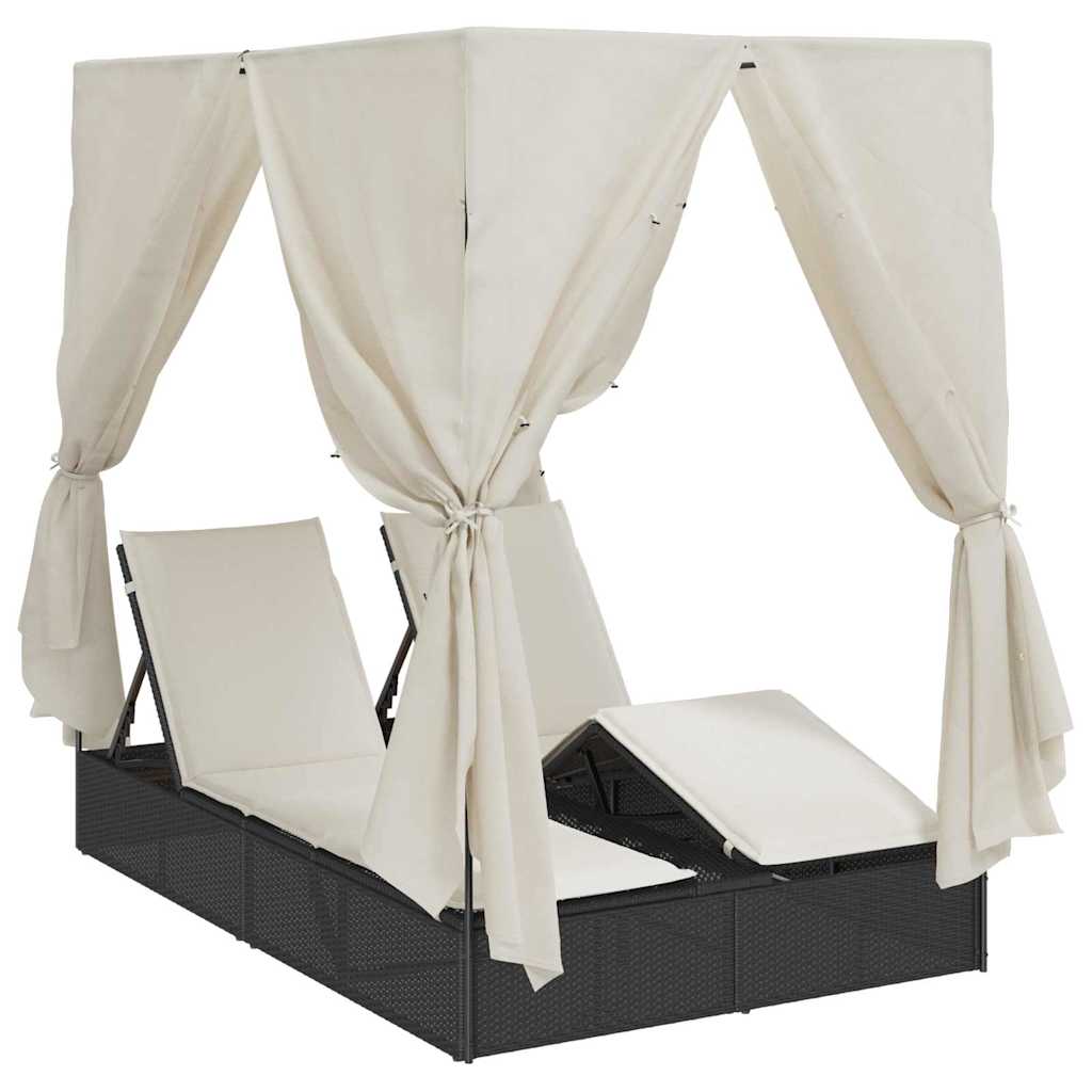 Doppelte Sonnenliege Warmes Weiß 205 x 129 x 200 cm Poly-Rattan