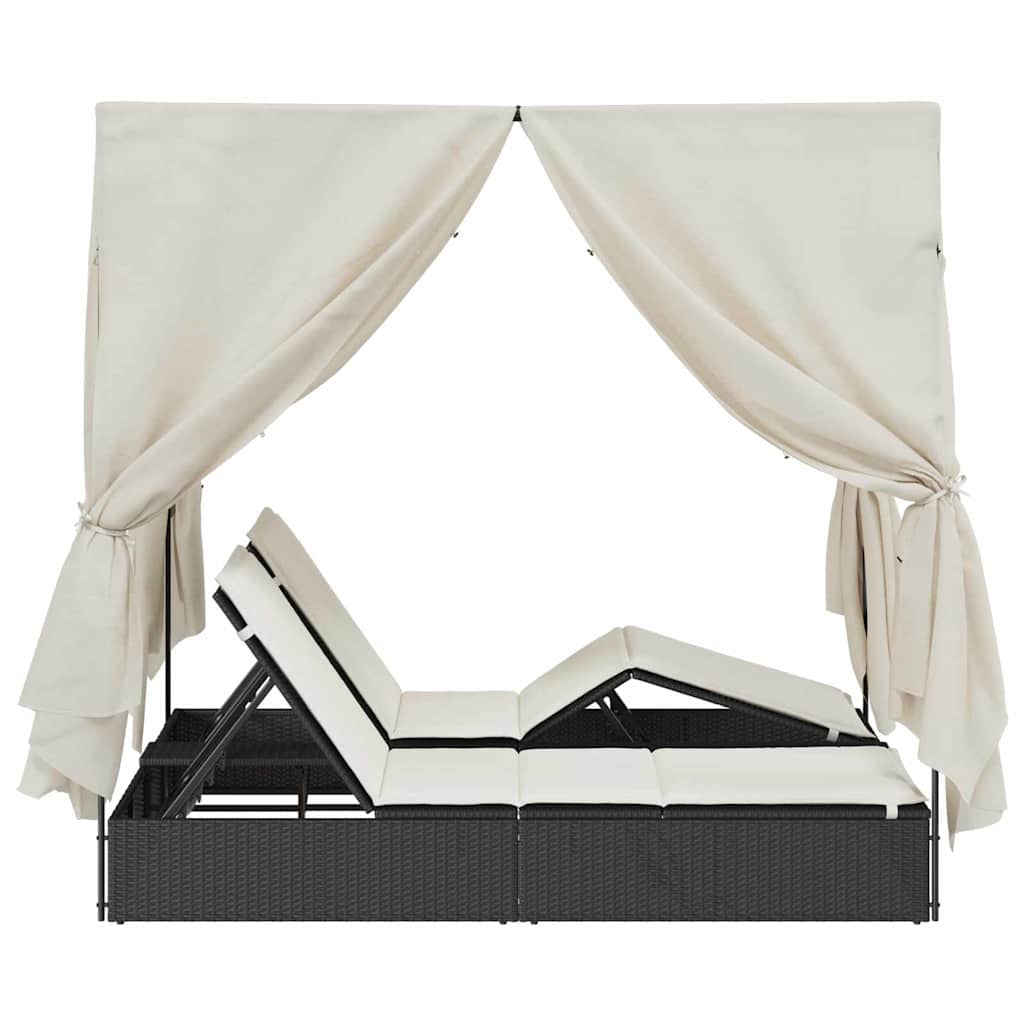 Doppelte Sonnenliege Warmes Weiß 205 x 129 x 200 cm Poly-Rattan