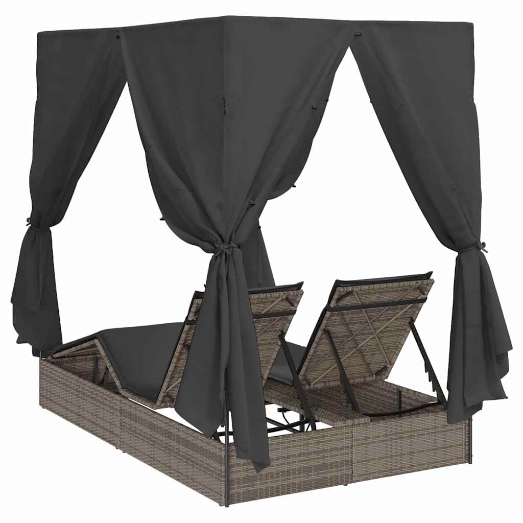 Doppelte Sonnenliege Grau 205 x 129 x 200 cm Poly-Rattan
