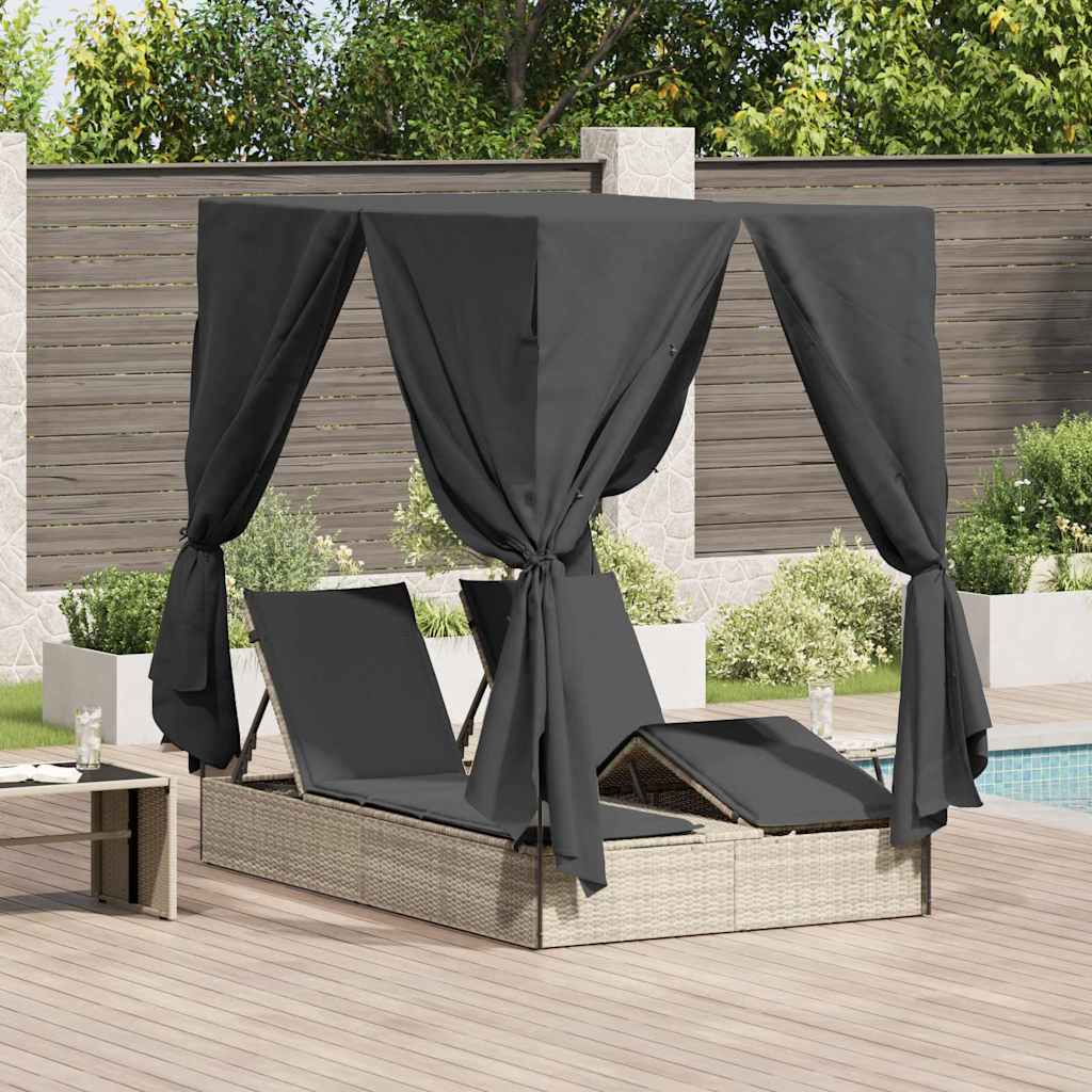 Doppelte Sonnenliege Hellgrau 205 x 129 x 200 cm Poly-Rattan