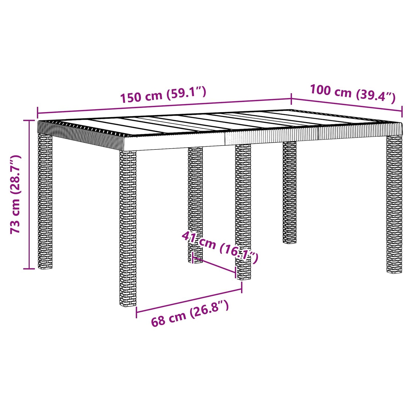 Gartentisch Anthrazit 150 x 100 x 73 cm Poly-Rattan